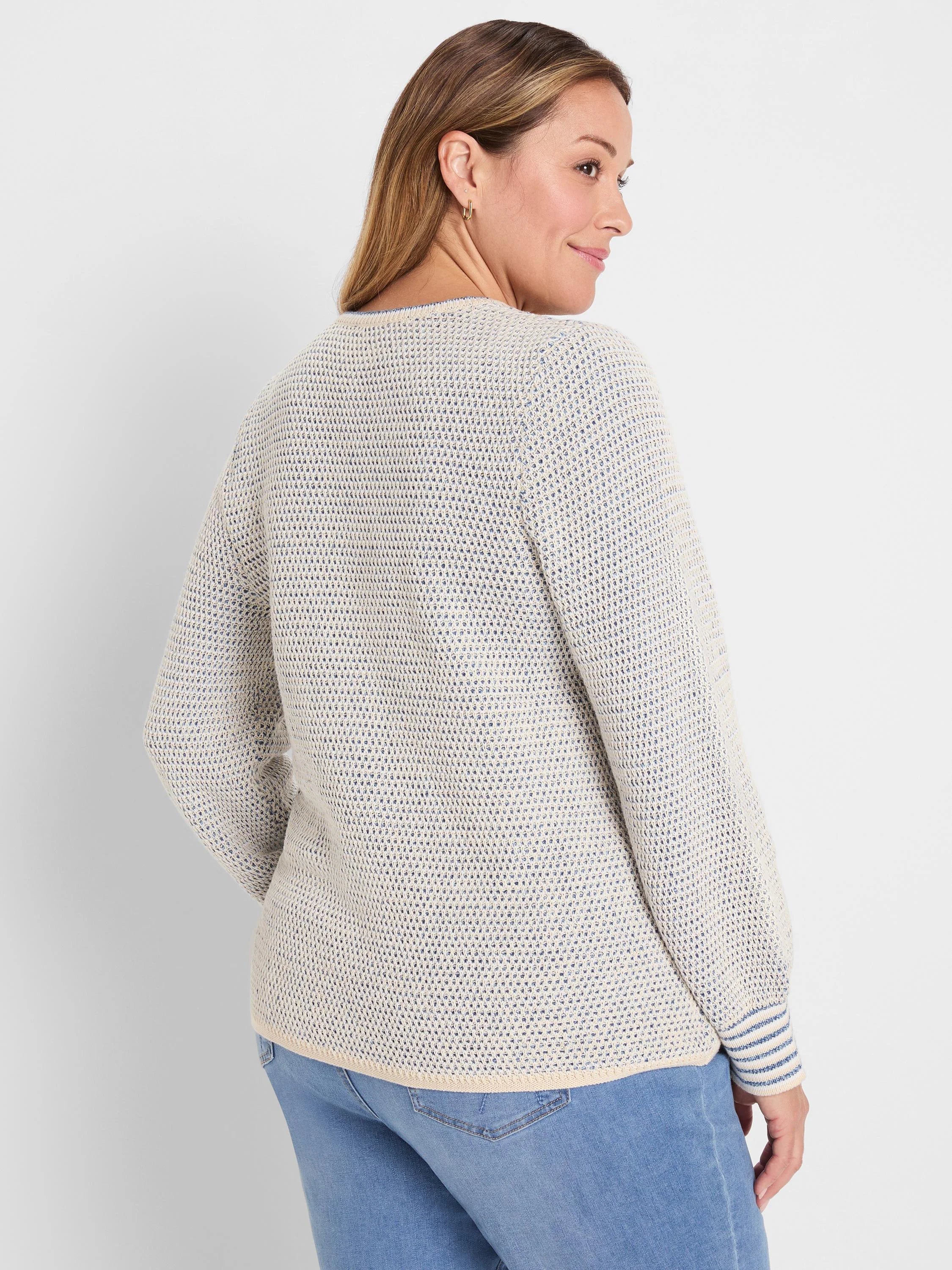 Tuck Texture Split Neck Sweater