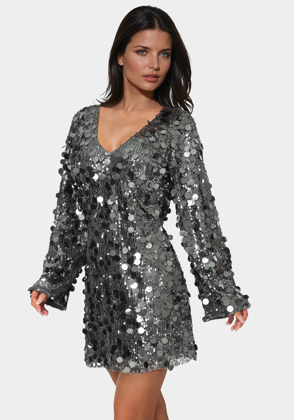Beaded Dolman Sleeve Mini Dress