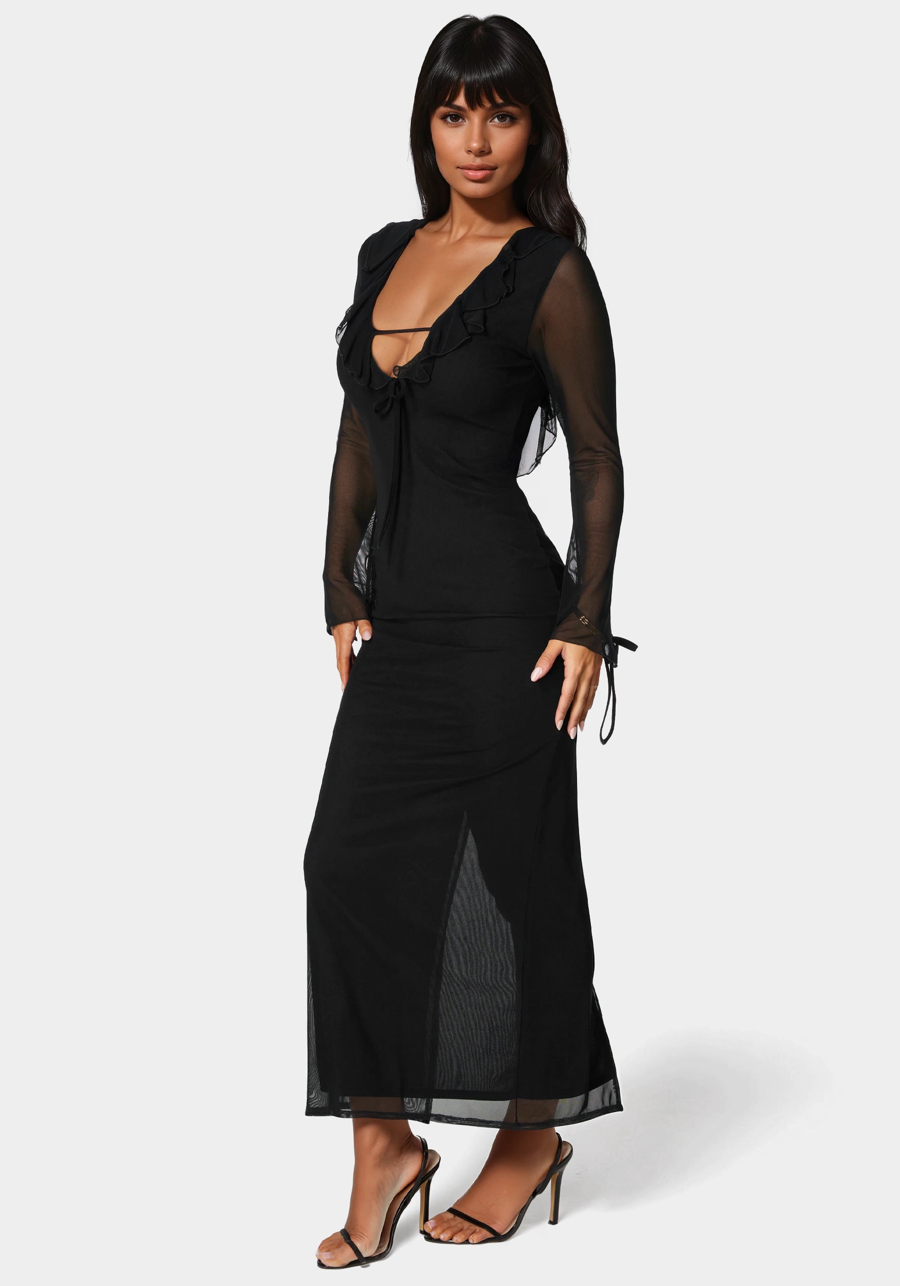 Ruffle Detail Mesh Maxi Dress
