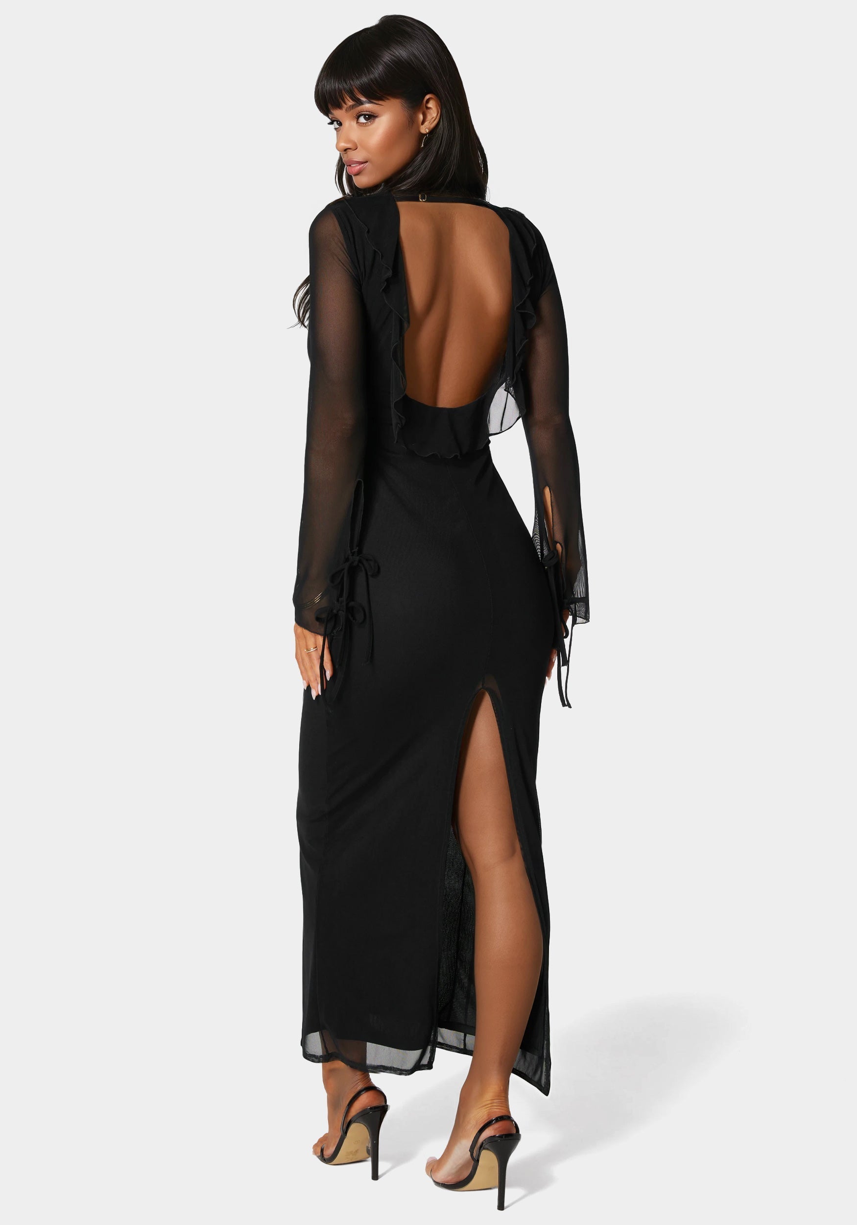 Ruffle Detail Mesh Maxi Dress