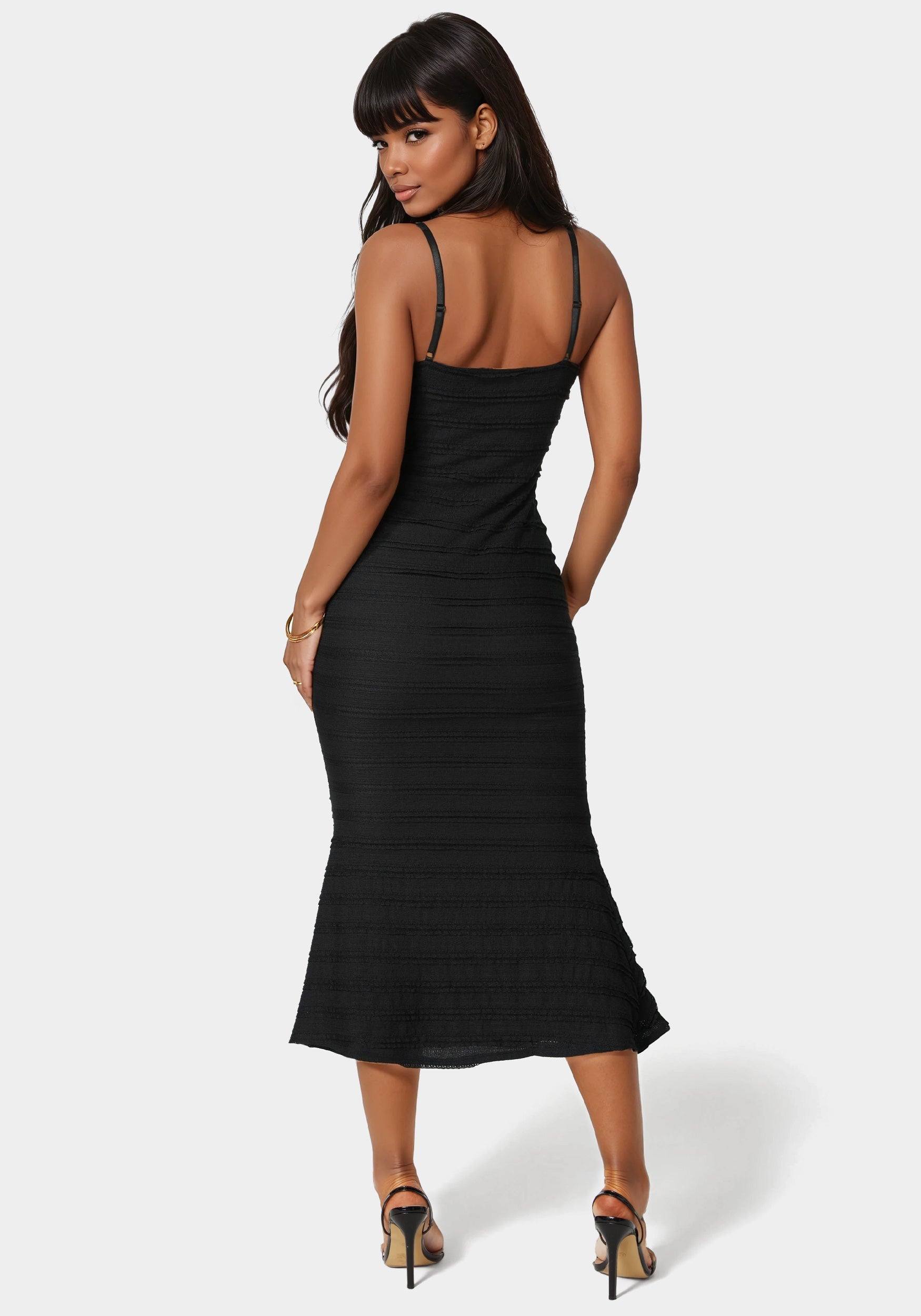 Square Neck Fluted Hem Midi Dress