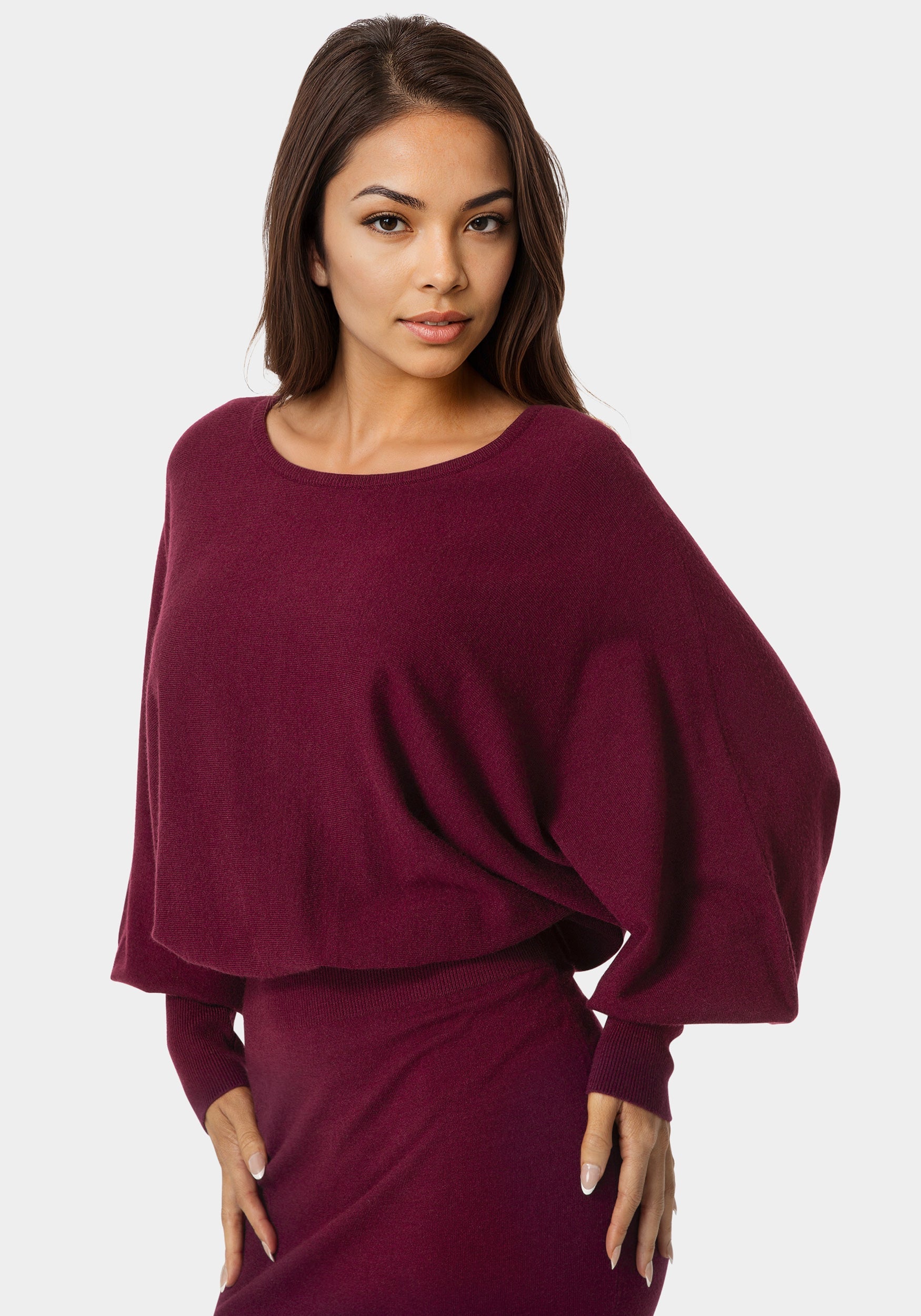 Scoop Neck Blouson Sweater Midi Dress