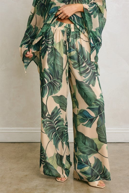 Waitlist 7/4 • Corvina High Waist Wide Leg Tropical Print Pants Green