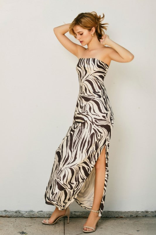 Bronwen Sleeveless Abstract Print Maxi Dress Brown