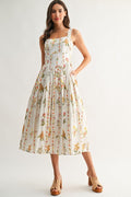 Capri Sleeveless A-Line Floral Print Midi Dress White